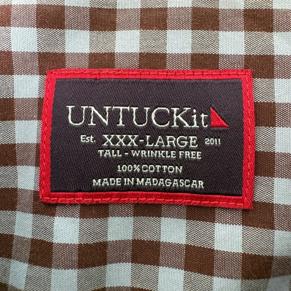 UNTUCKit Mclaren WF Button Up Shirt Mens‎ XXX Large Tall 3XLT Brown Blue Check